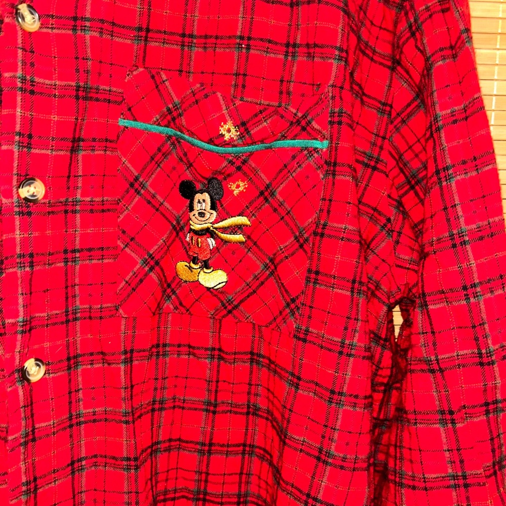 Vintage Disney Store Mickey Mouse red plaid button down shirt top size XL - Picture 2 of 9